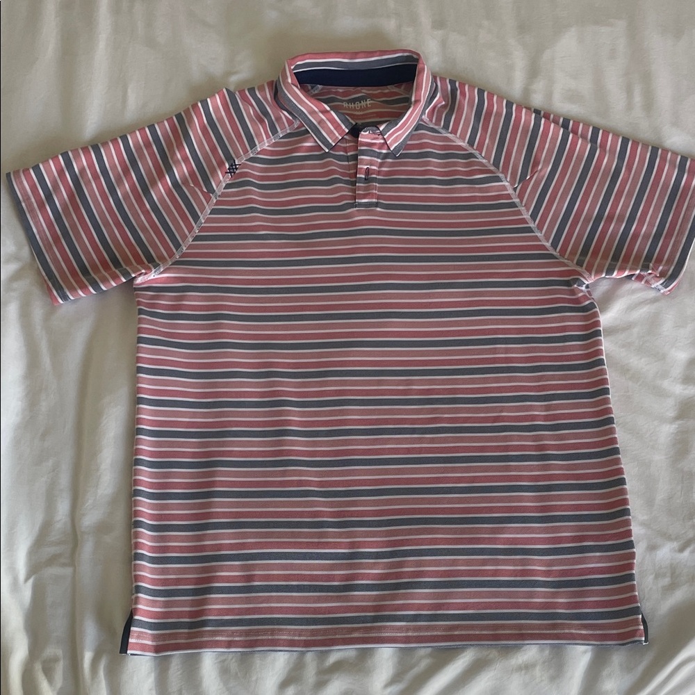 RHONE Pink and Blue Striped Polo Shirt